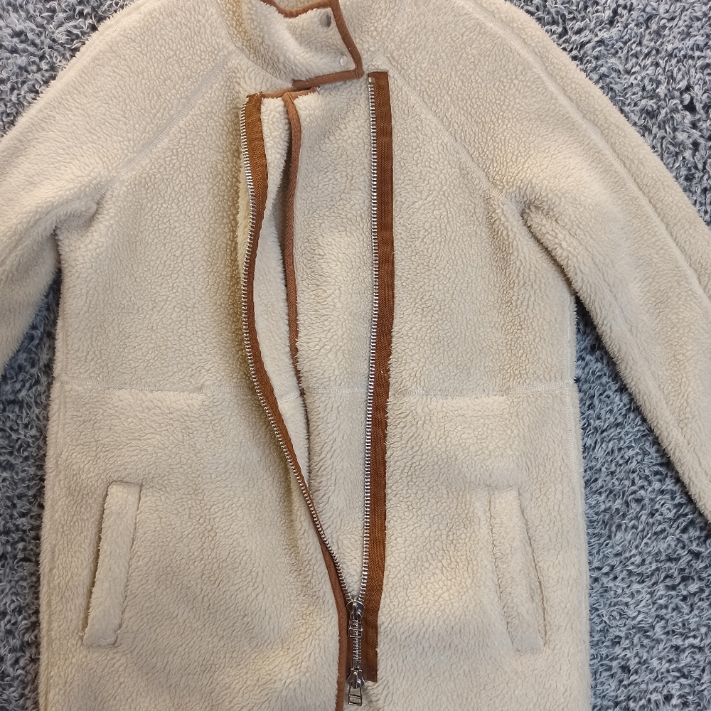 Madewell Women Sherpa Jacket cocoon Coat XSmall Cream Brown Teddy Long - Picture 5 of 12